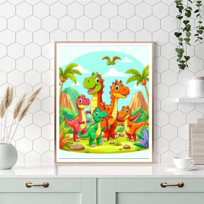 Joyful Dinosaur Family Paint By Numbers Art