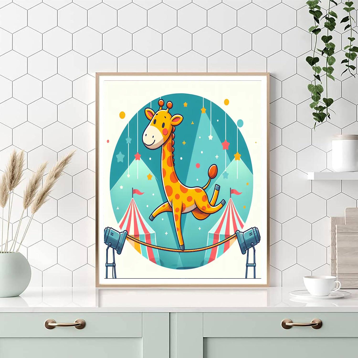 Circus Acrobat Giraffe Number Painting