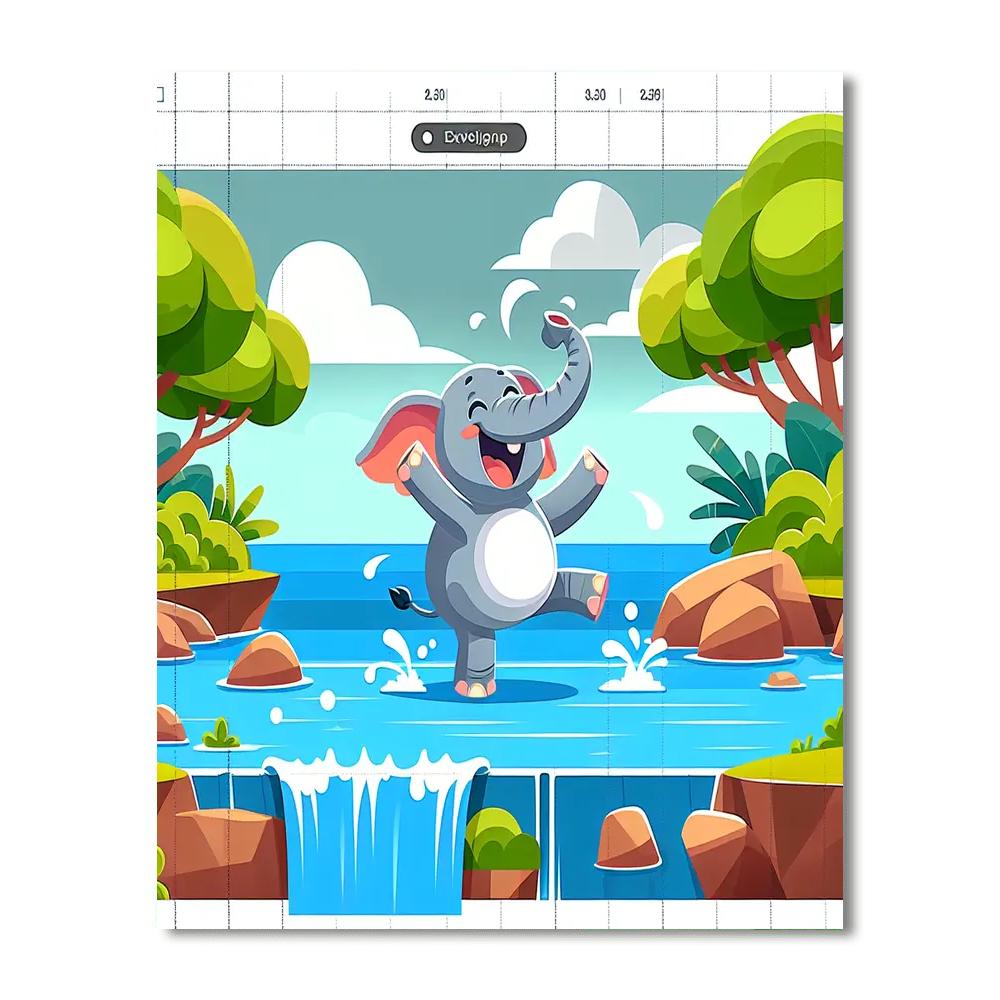 Elephant's Grand Waterfall Splash Numbered Painting Kits