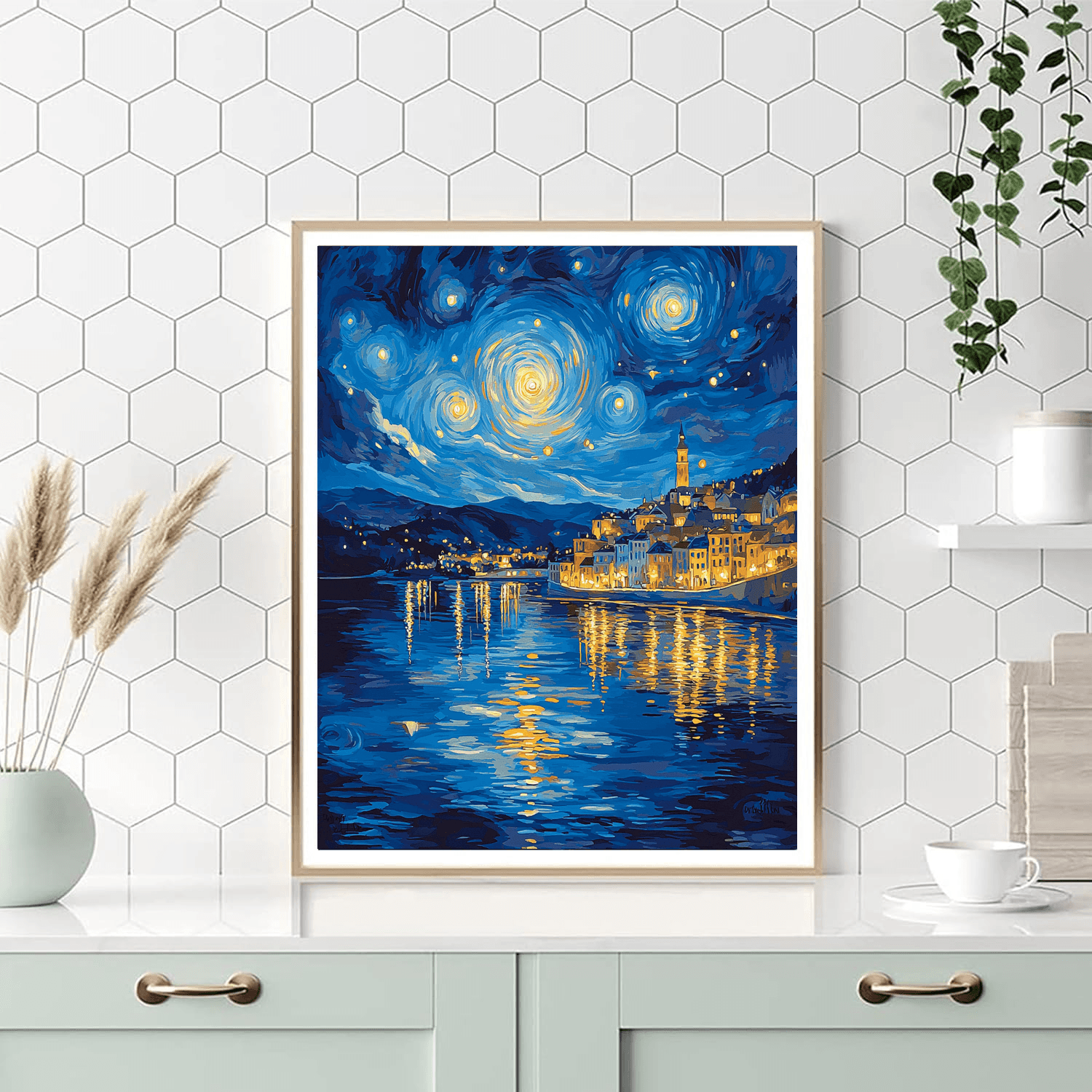 Vincent Van Gogh Inspired Starlit Skyline Reflections  Paint By Color
