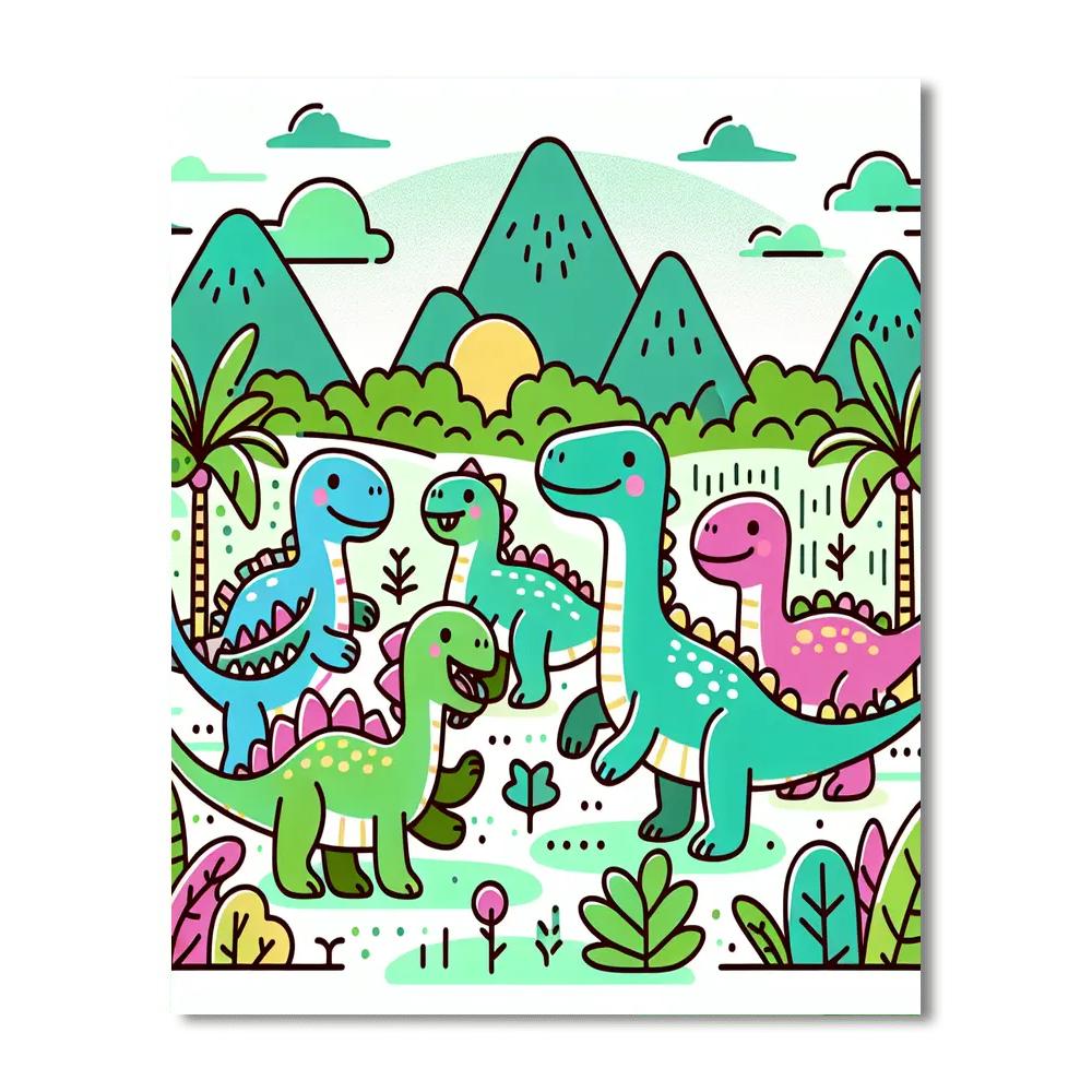 Funny Dinosaur Family Numbered Painting Kits