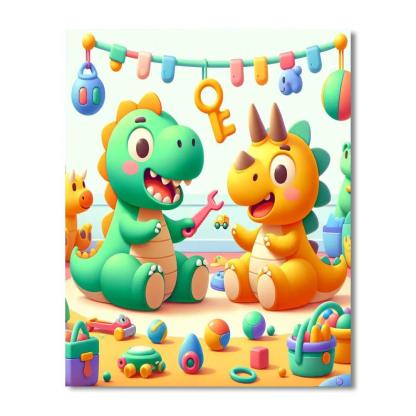 Cheerful Dino Daycare Numbered Painting Kits