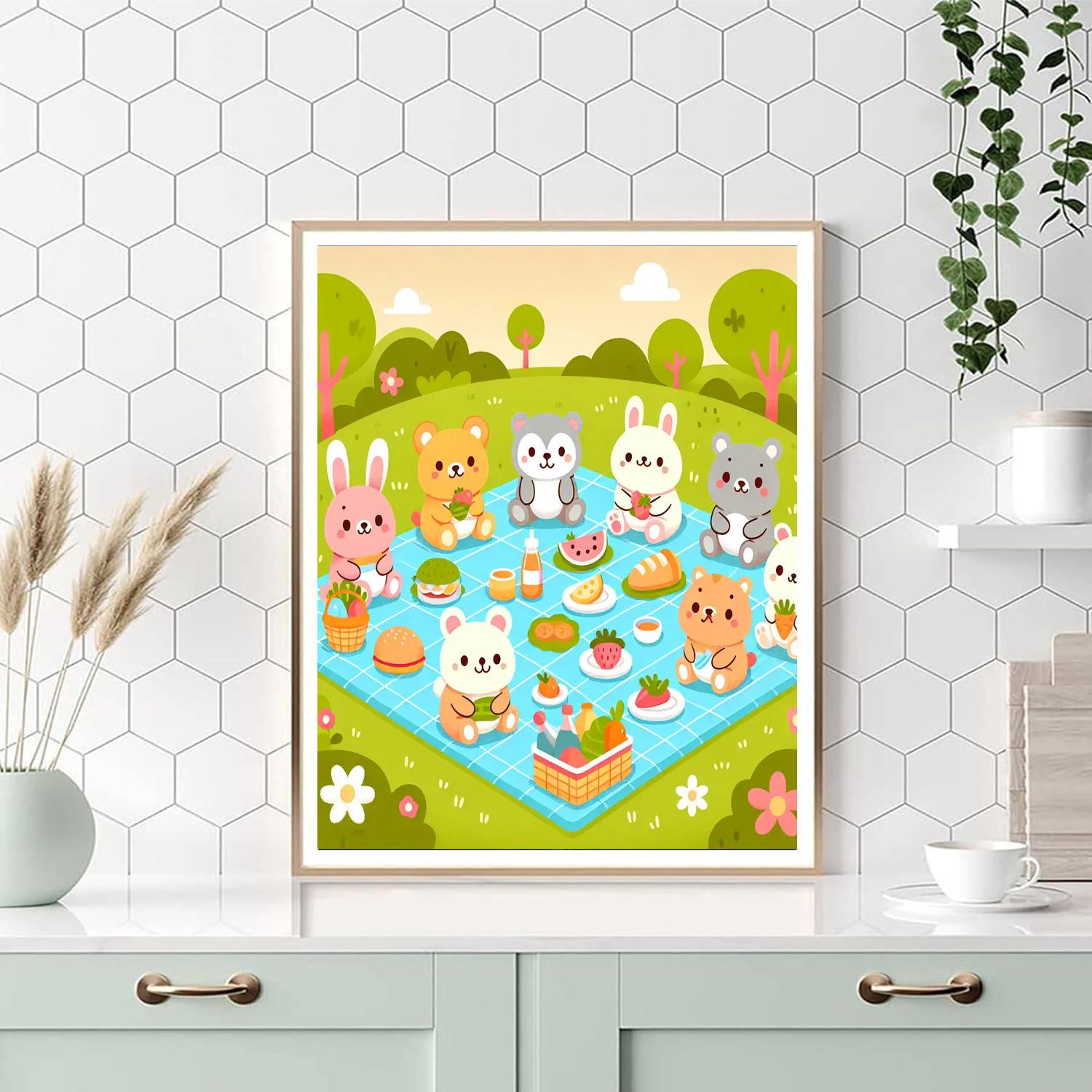 Adorable Animal Picnic Paint By Numbers Art