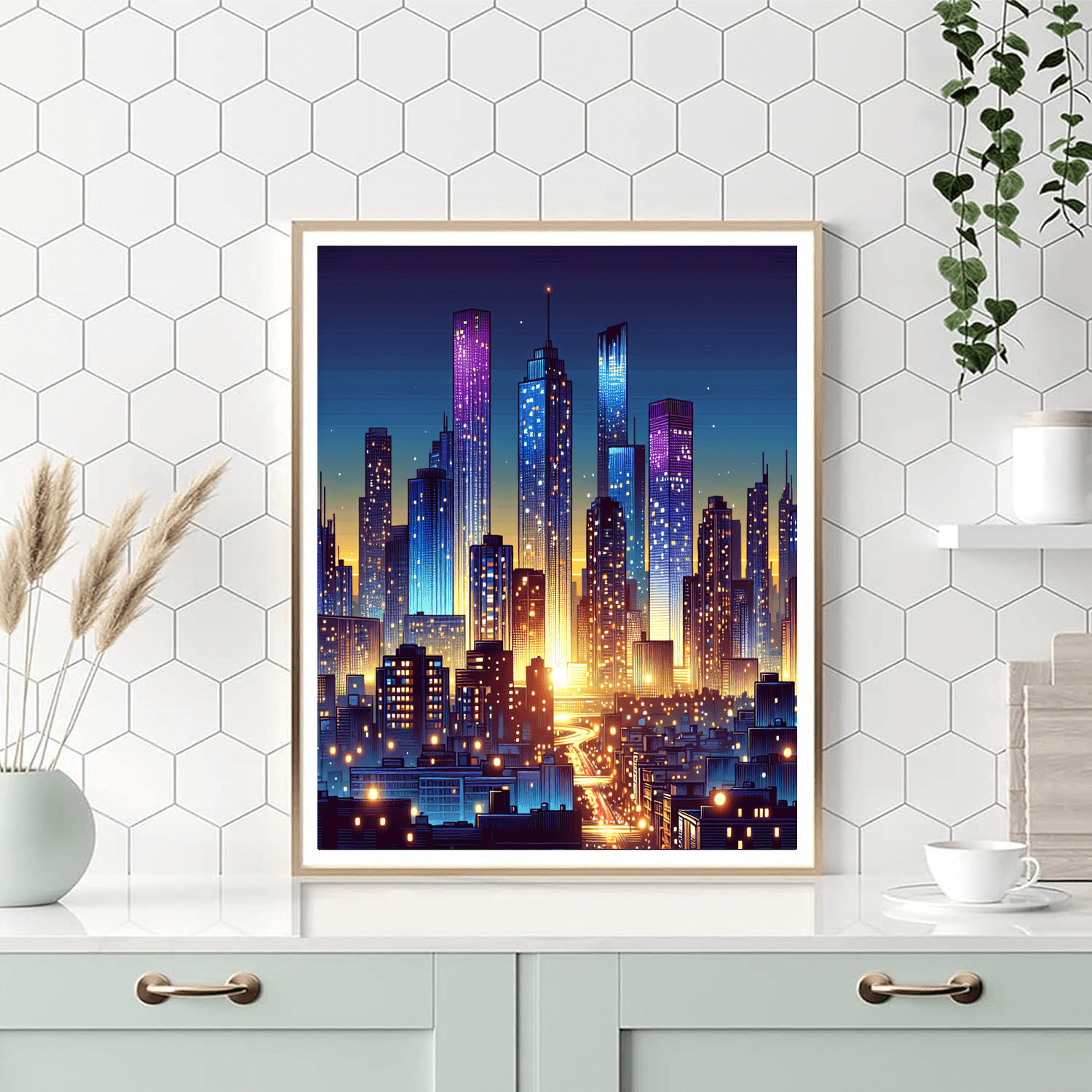 Bright Cityscape At Dusk Painting Number Kit