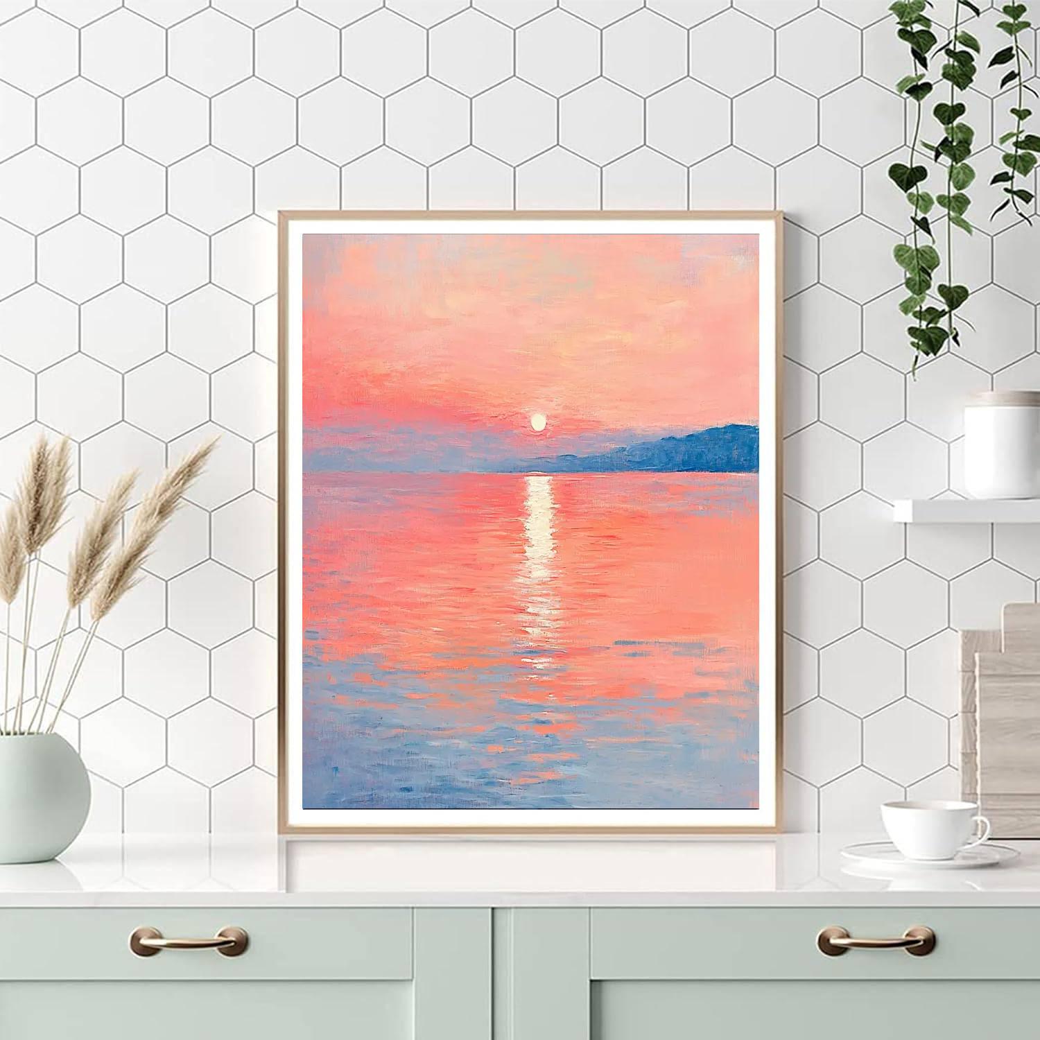 Claude Monet Inspired Ethereal Sunset Over Water  Number Painting