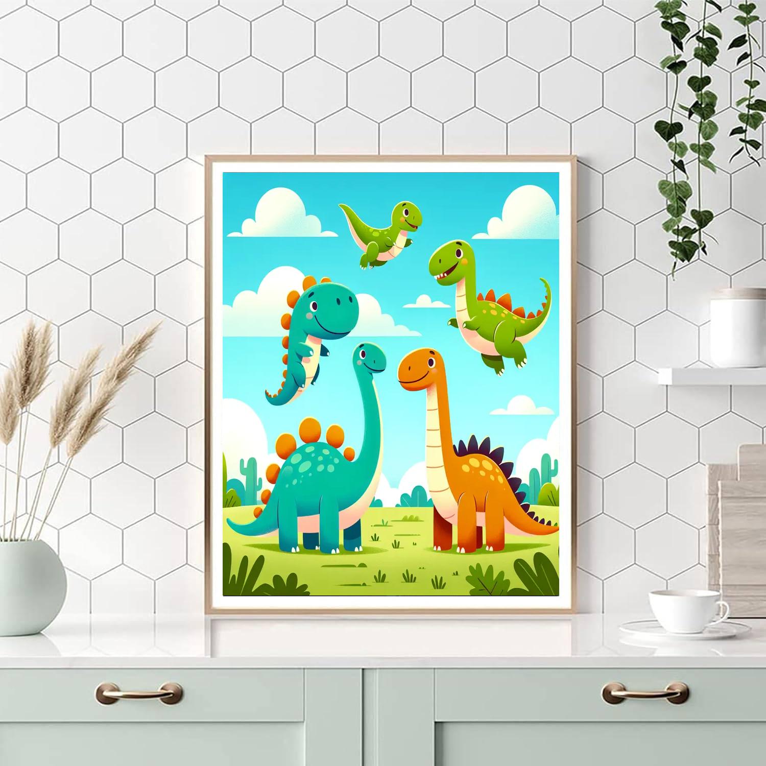 Sunny Day Dino Fun Paint By Numbers Art