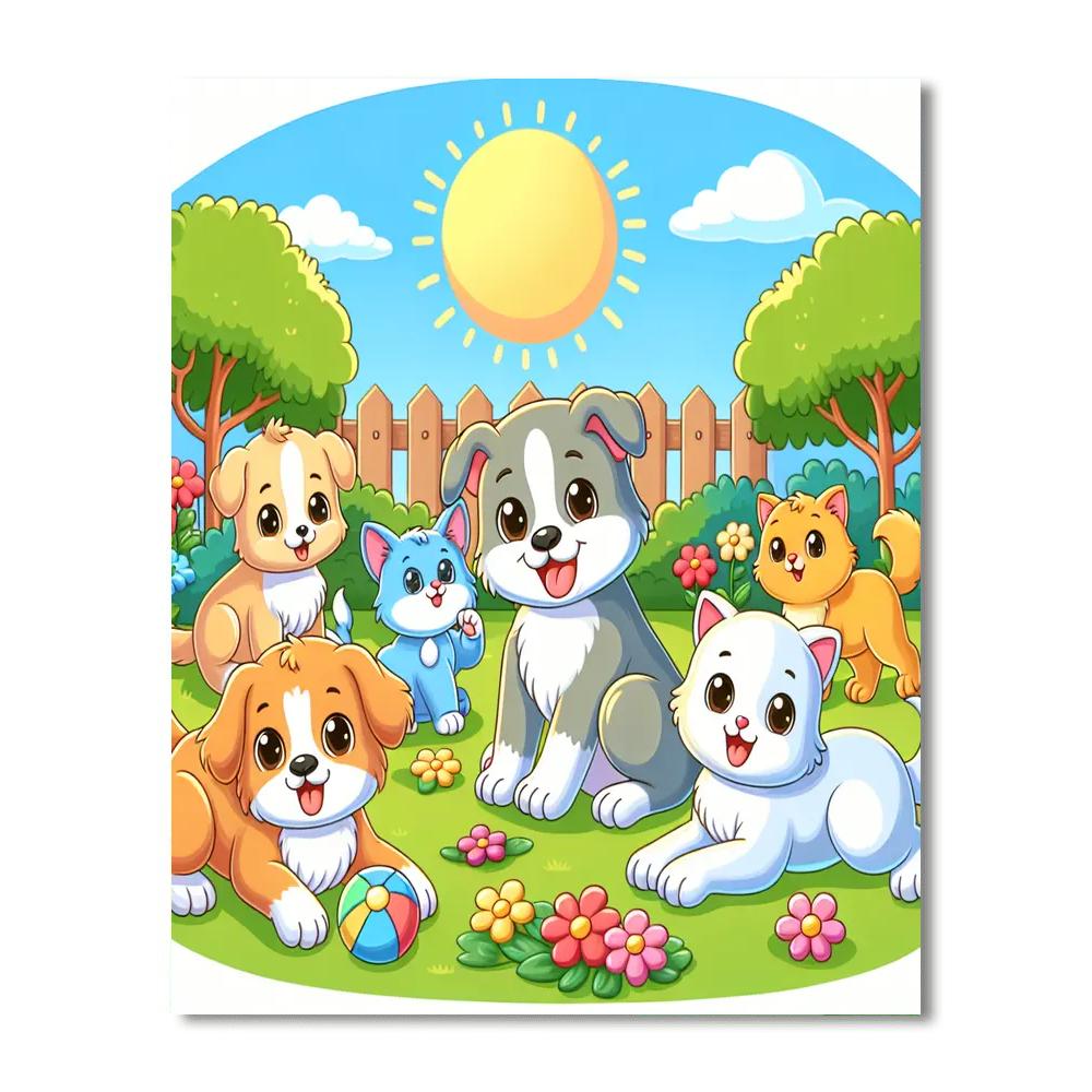 Cuddly Pets At Play Paint By Numbers