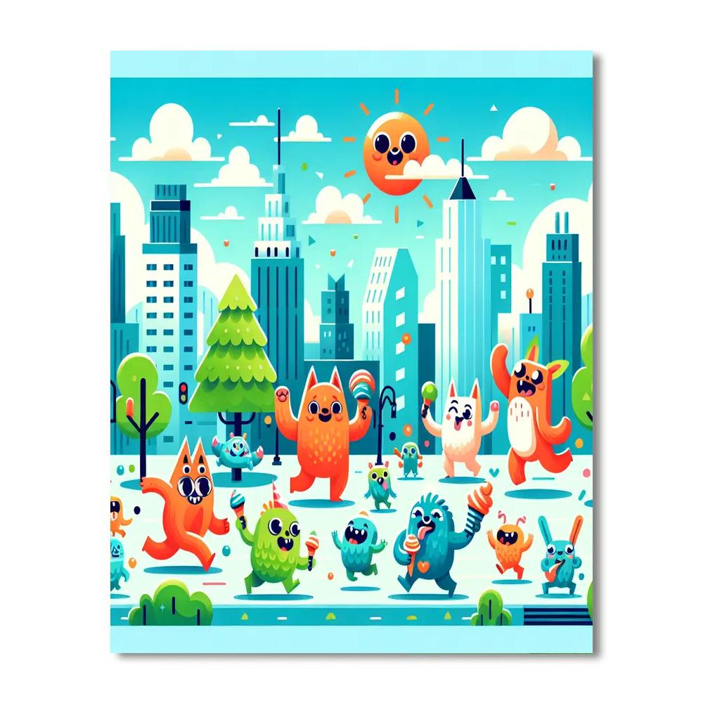 Friendly Monsters In The City Paint By Numbers Kits
