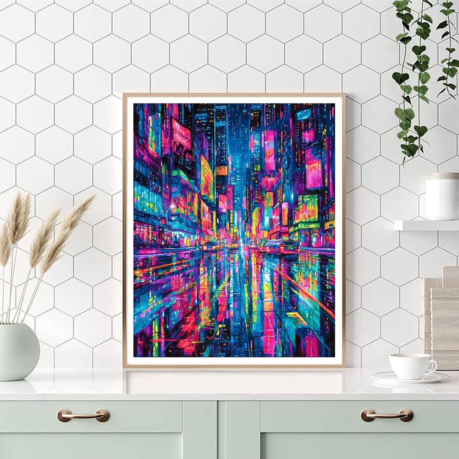 Richard Estes Inspired Futuristic City Dynamics  Paint By Numbers