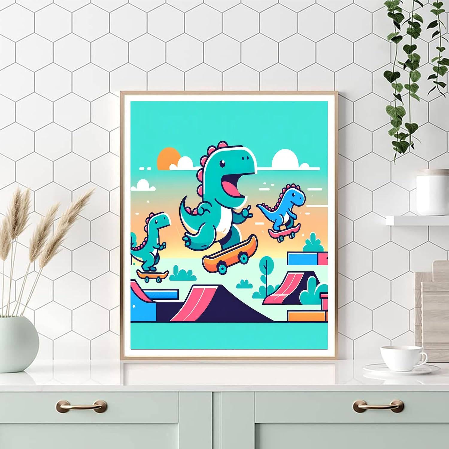 Dino Skateboard Park Paint By Numbers Art