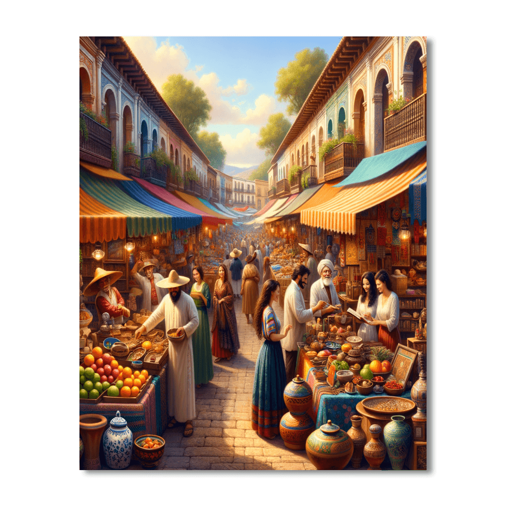 Bustling Market Street Paint By Number