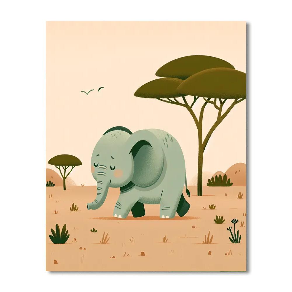 Gentle Elephant Stroll Number Painting