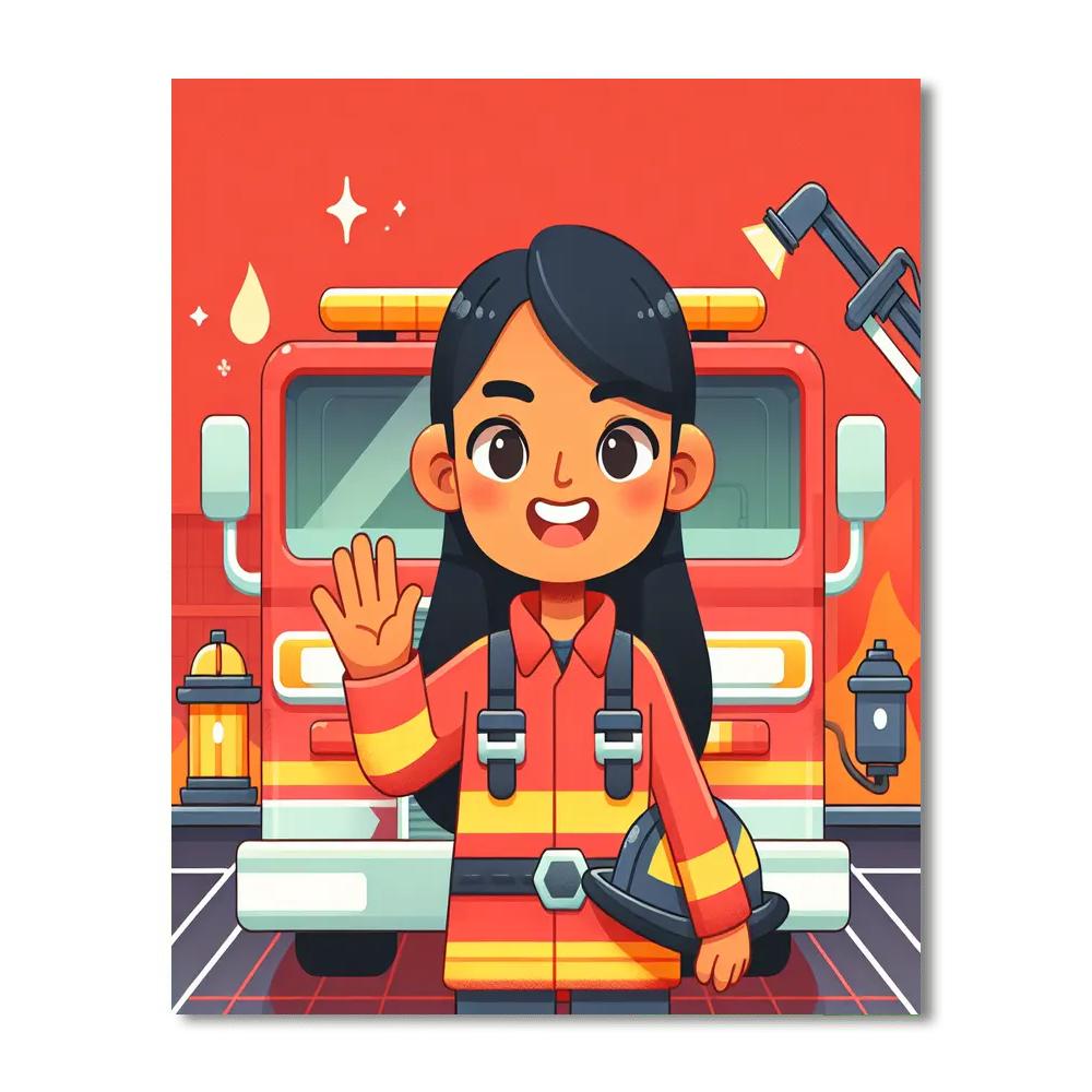 Brave Firefighter's Rescue Number Painting