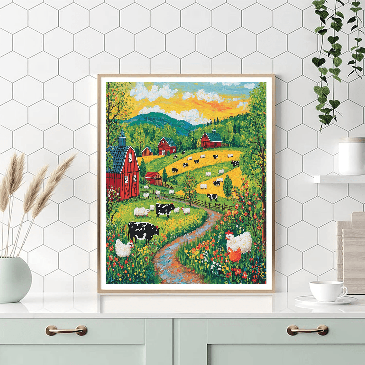 Grandma Moses Inspired Whimsical Farm Life  Painting By Numbers Kit