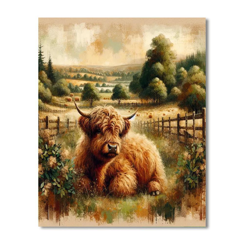 Highland Cow's Rustic Charm Paint By Numbers Kits