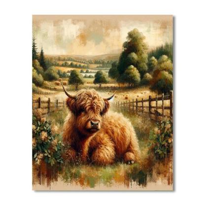 Highland Cow's Rustic Charm Paint By Numbers Kits