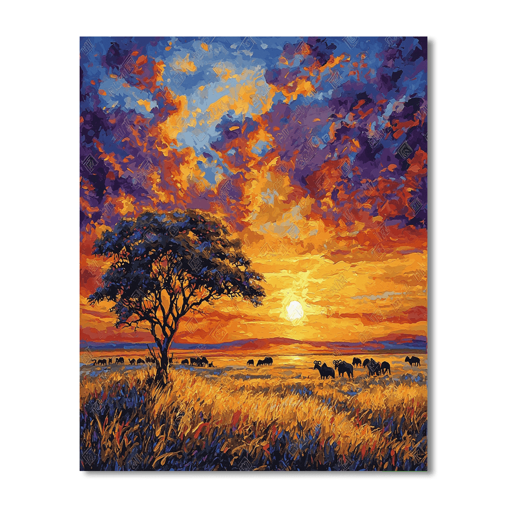 Robert Bateman Inspired Serengeti Sunset Majesty  Paint By Color