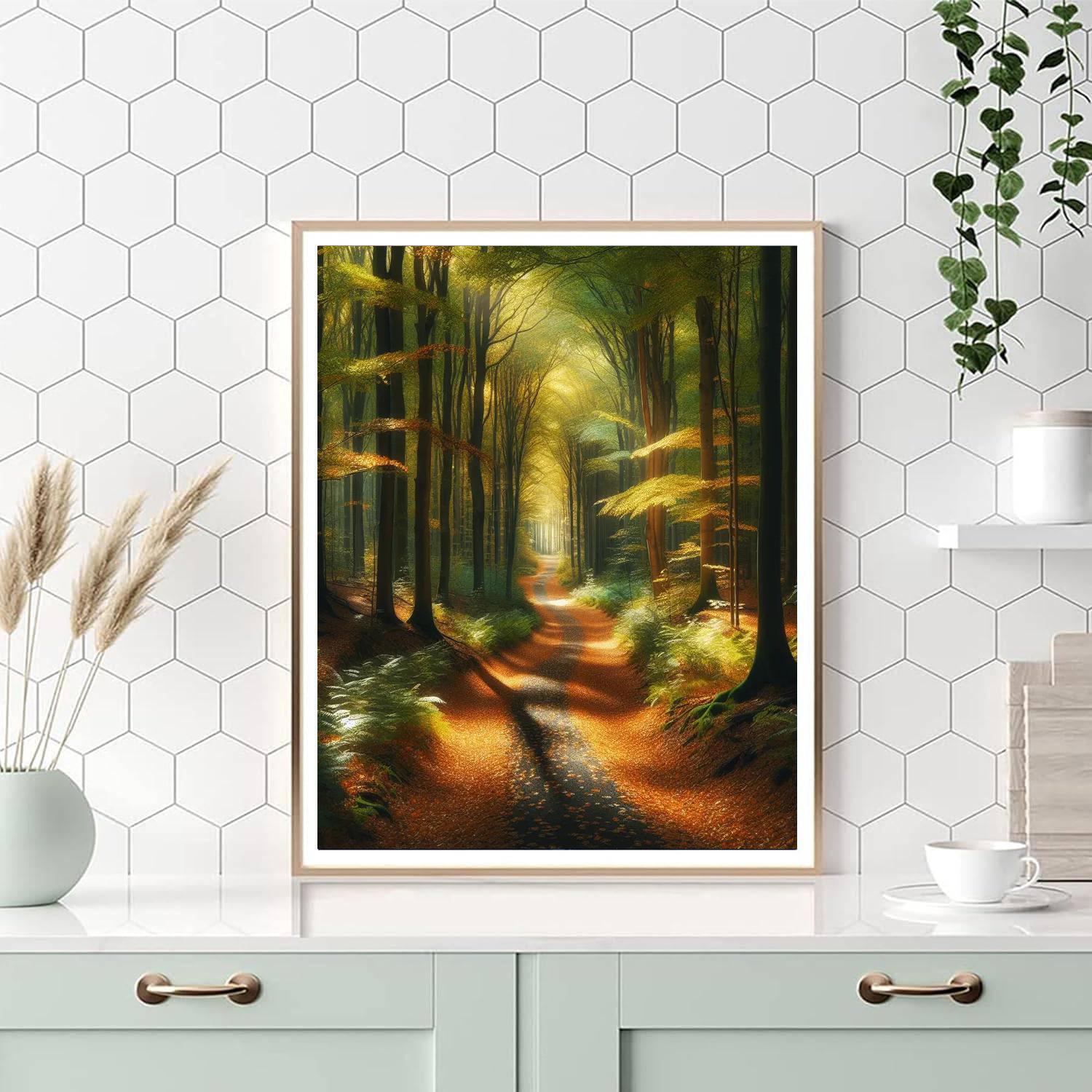 Golden Woodland Path Number Painting