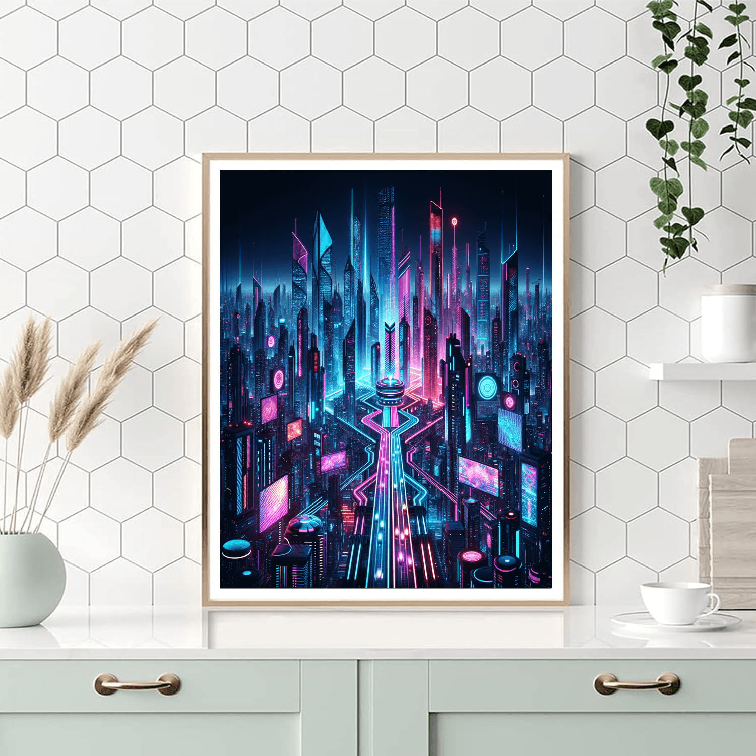 Futuristic Neon Cityscape Painting By Numbers Kit