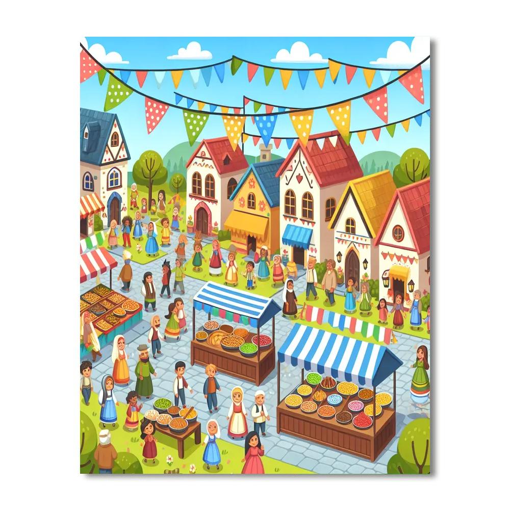 Charming Village Celebration Paint By Numbers Art