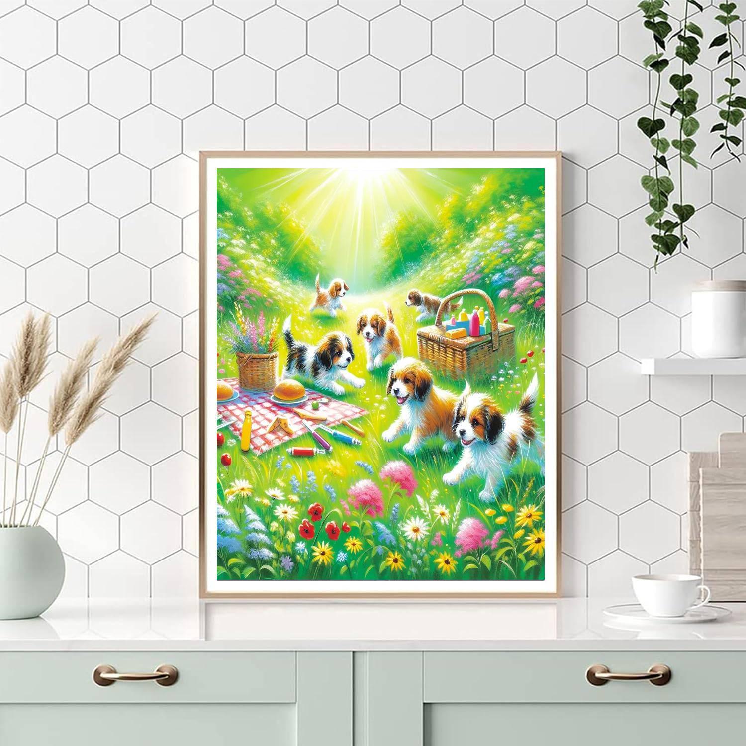 Playful Puppy Picnic Painting By Numbers Kit