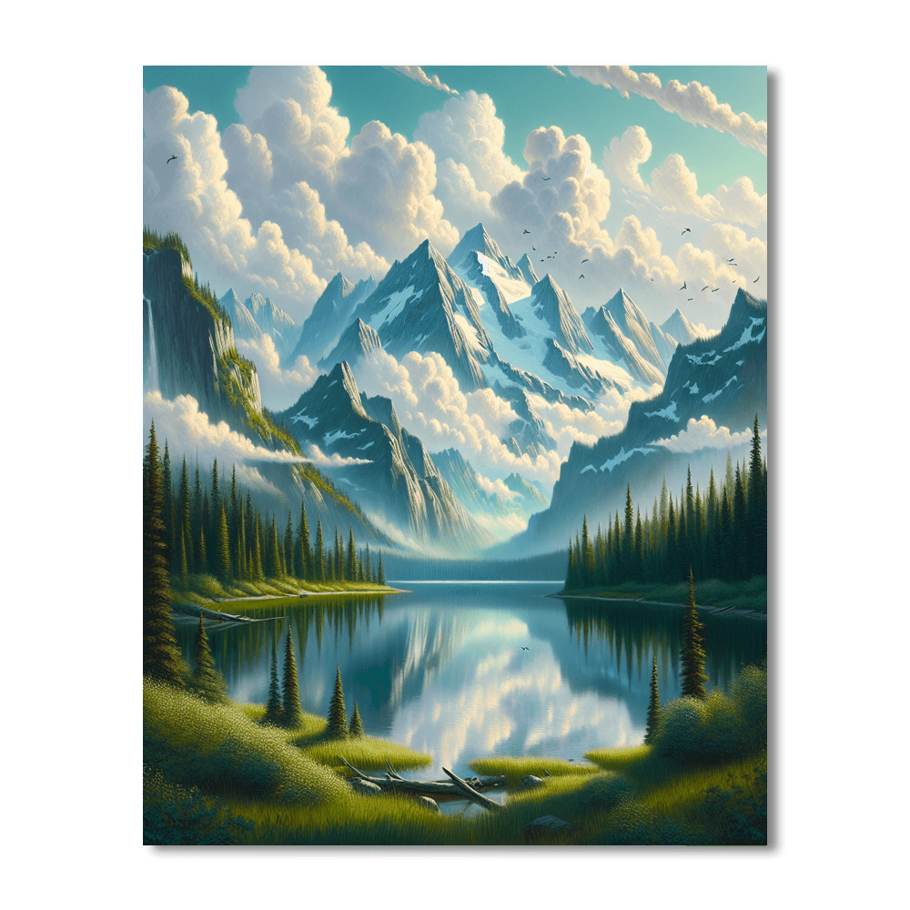 Enchanting Mountain Lake Number Painting