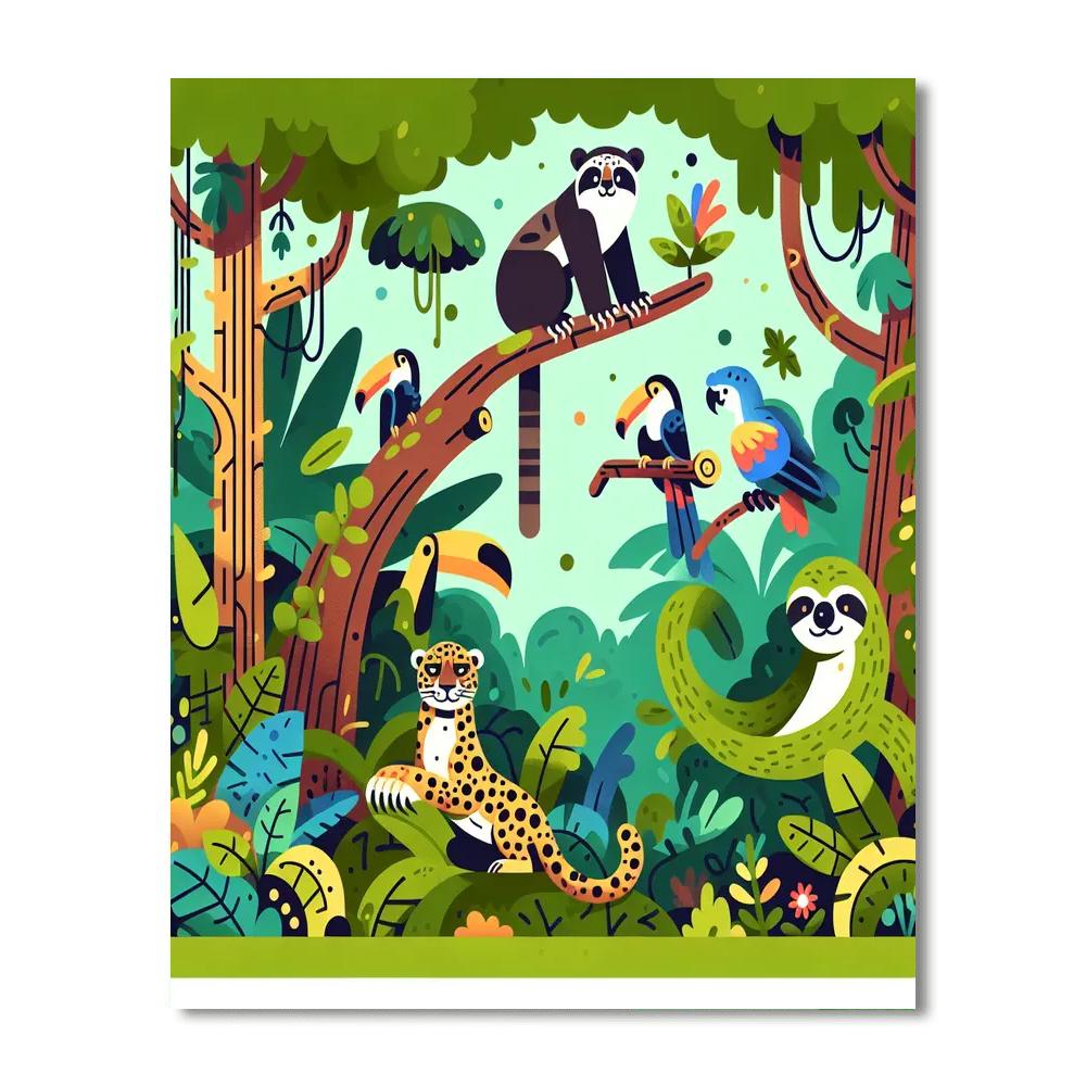 Rainforest Wildlife Adventure Paint By Numbers Art