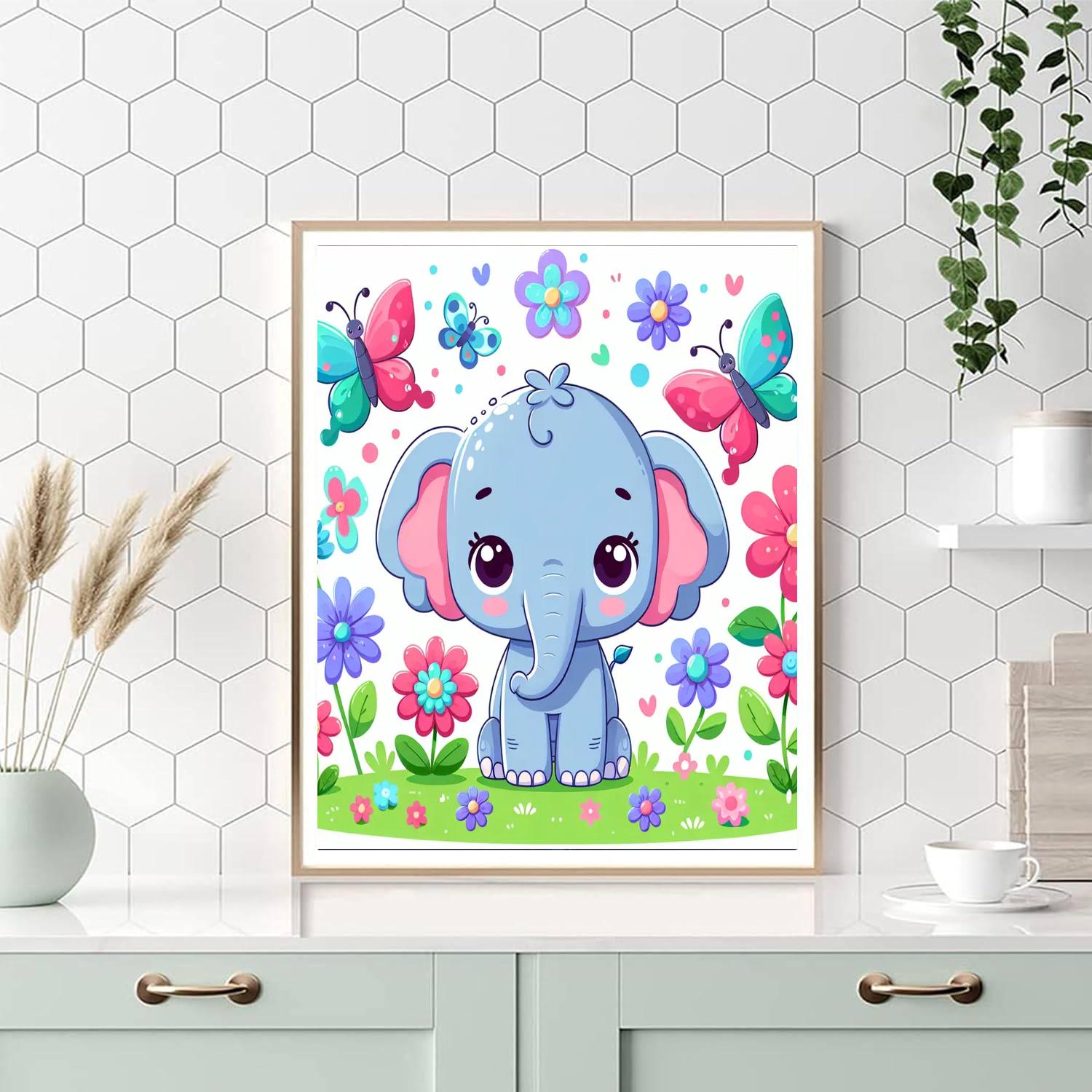 Charming Little Elephant Numbered Painting Kits