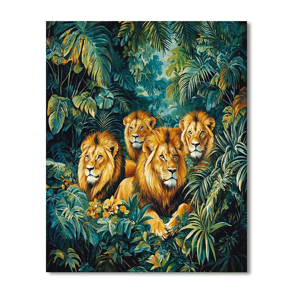 Henri Rousseau Inspired Majestic Lions In Harmony  Paint By Numbers Kits