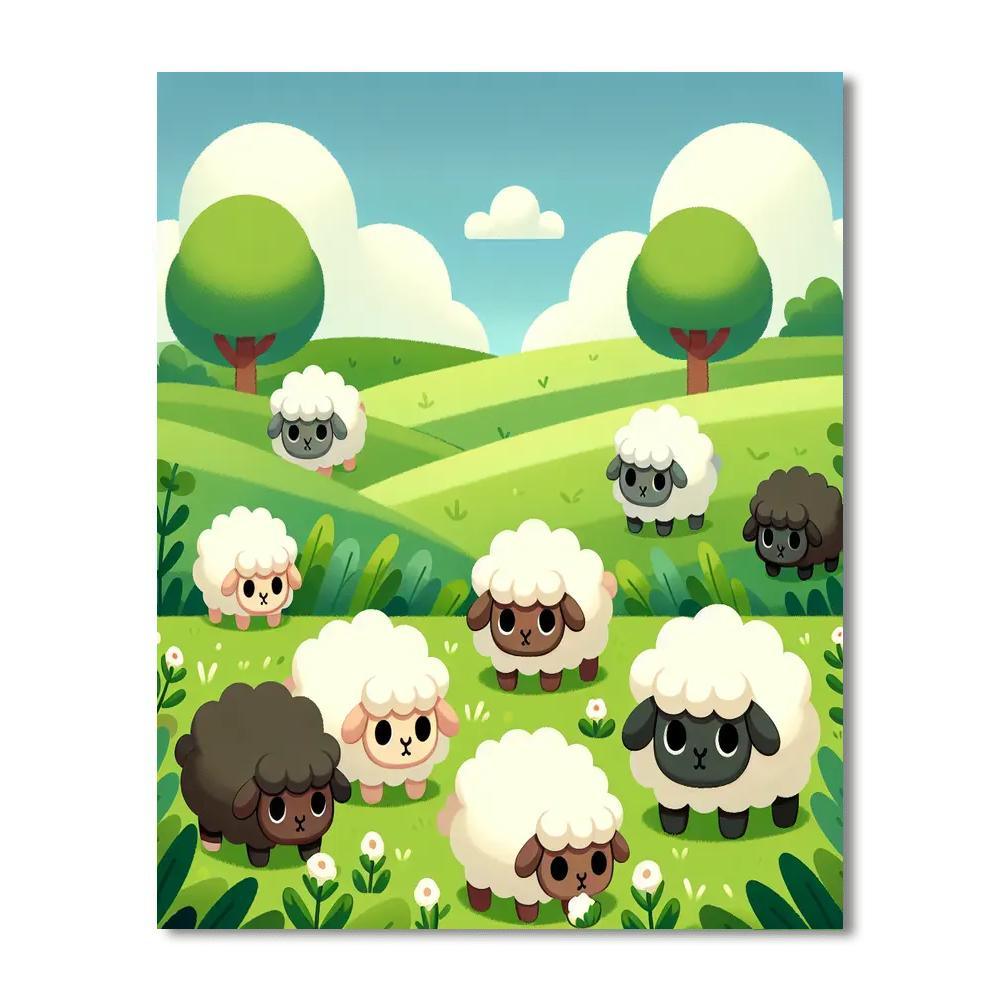 Sweet Sheep Meadow Painting Number Kit