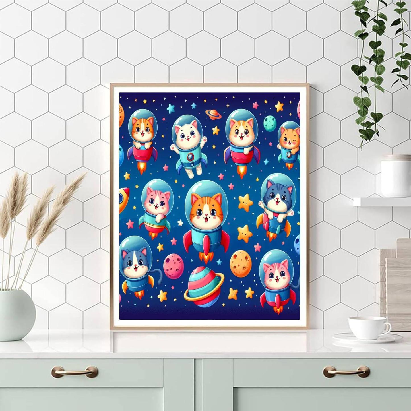 Adventurous Space Kittens Number Painting
