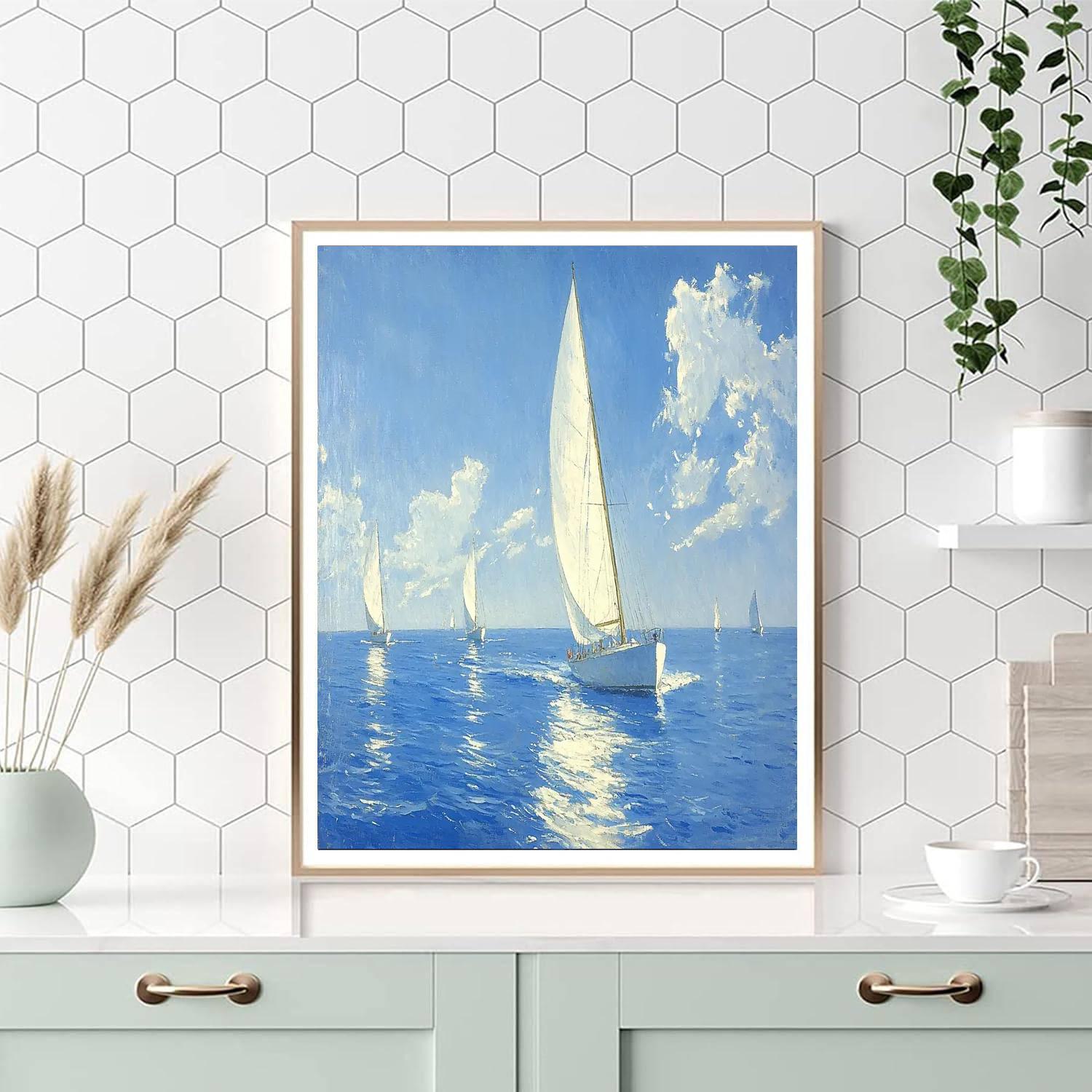 Winslow Homer Inspired Timeless Sailboat Voyage  Number Painting