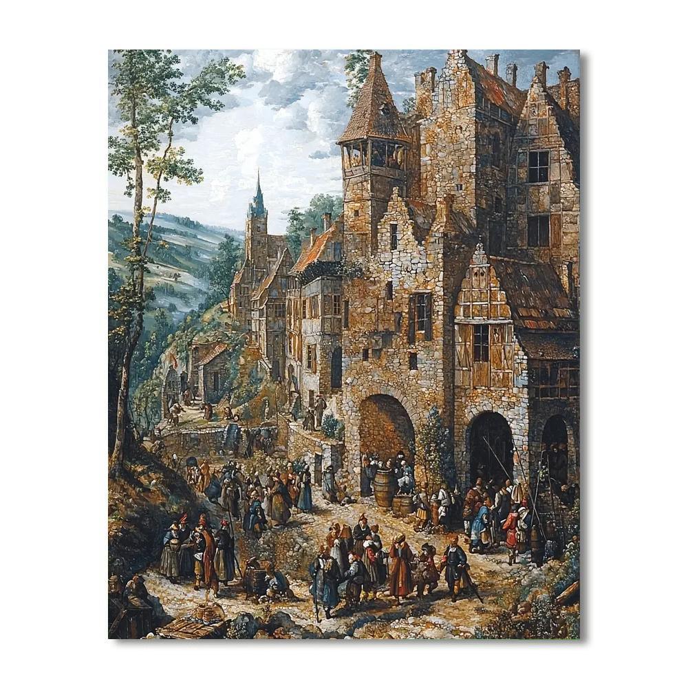 Pieter Bruegel Inspired Medieval Village Charm  Painting By Numbers Kit