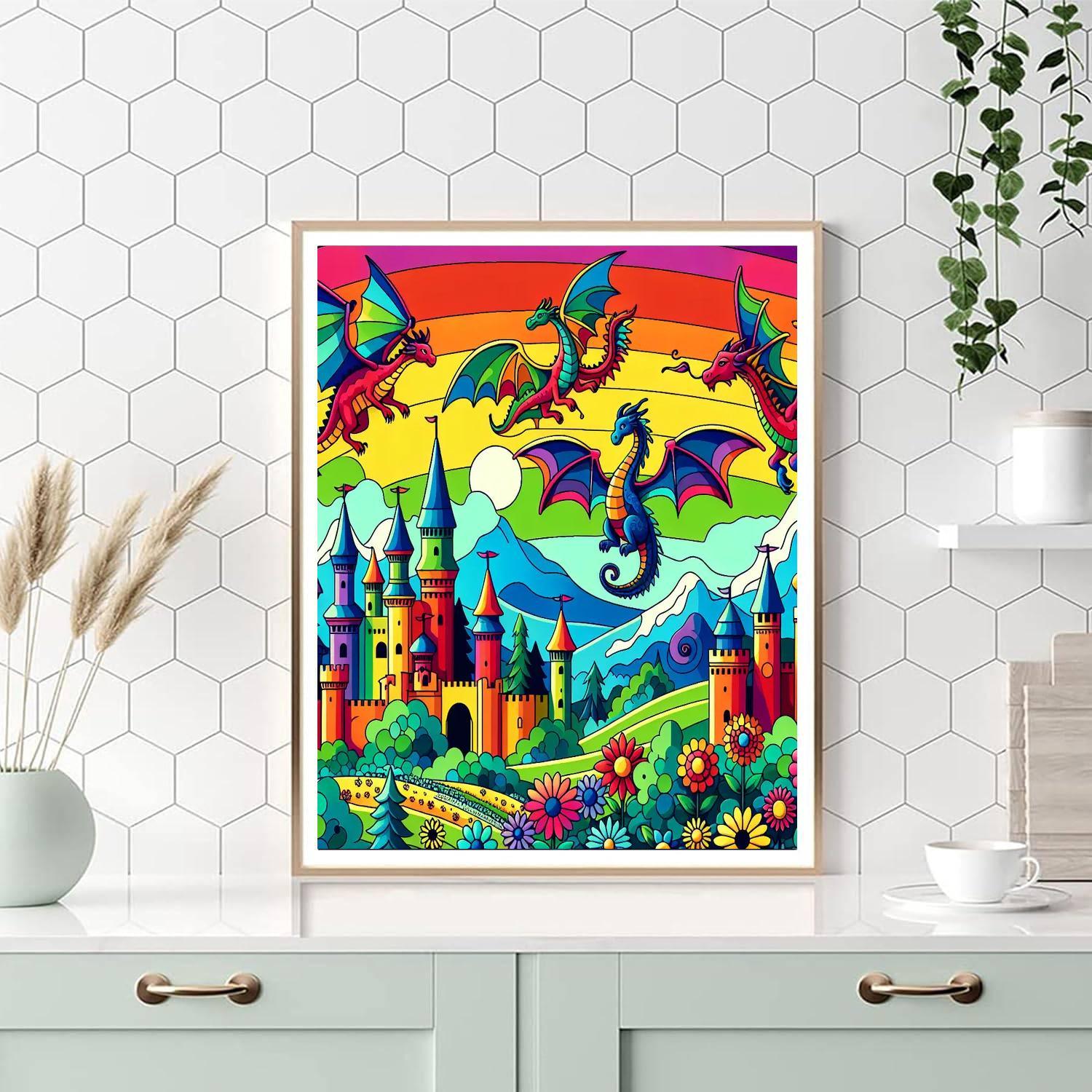Rainbow Dragon Kingdom Paint By Numbers Art