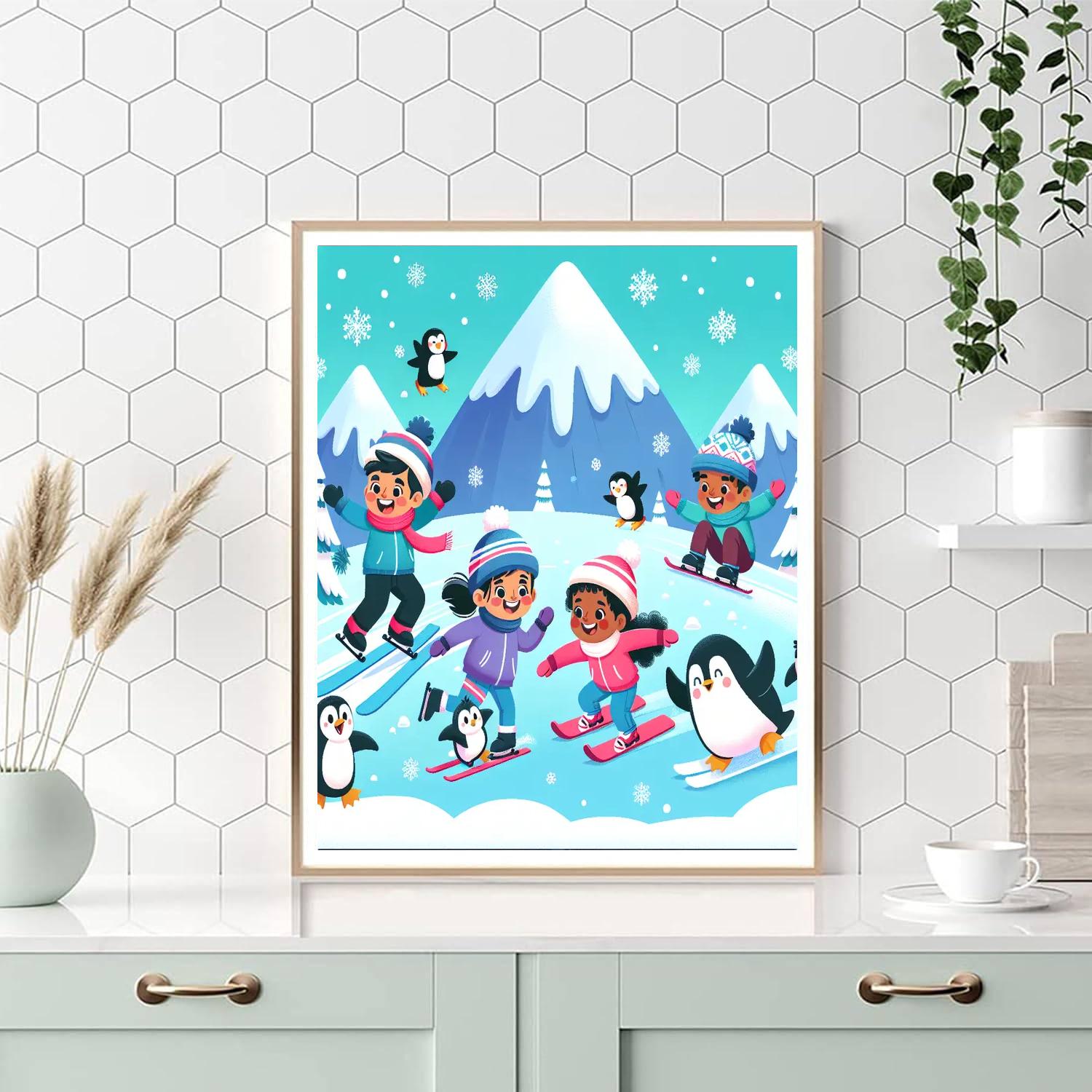 Snowy Mountain Ski Fest Paint By Numbers Art