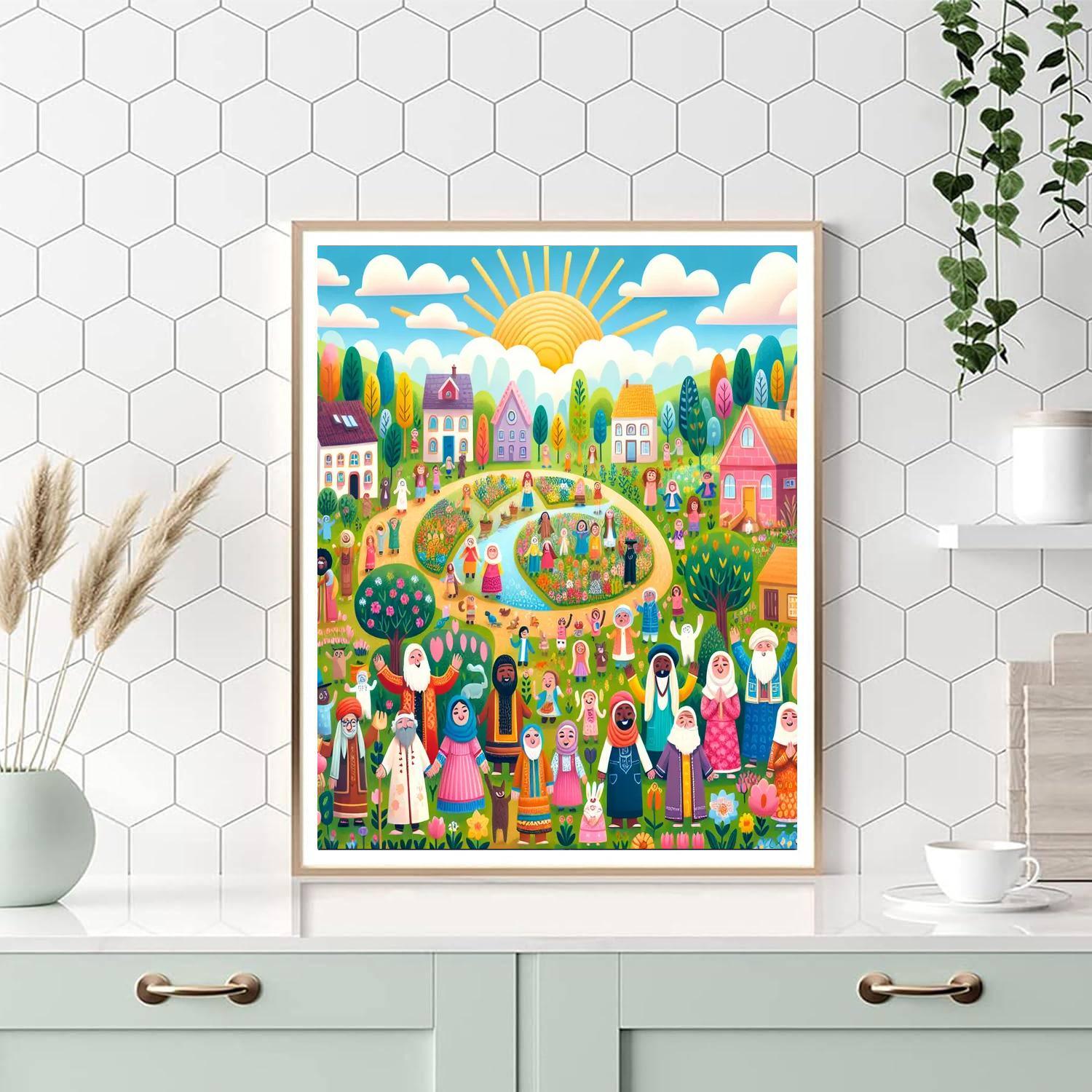 Colorful Village Life Painting By Numbers Kit