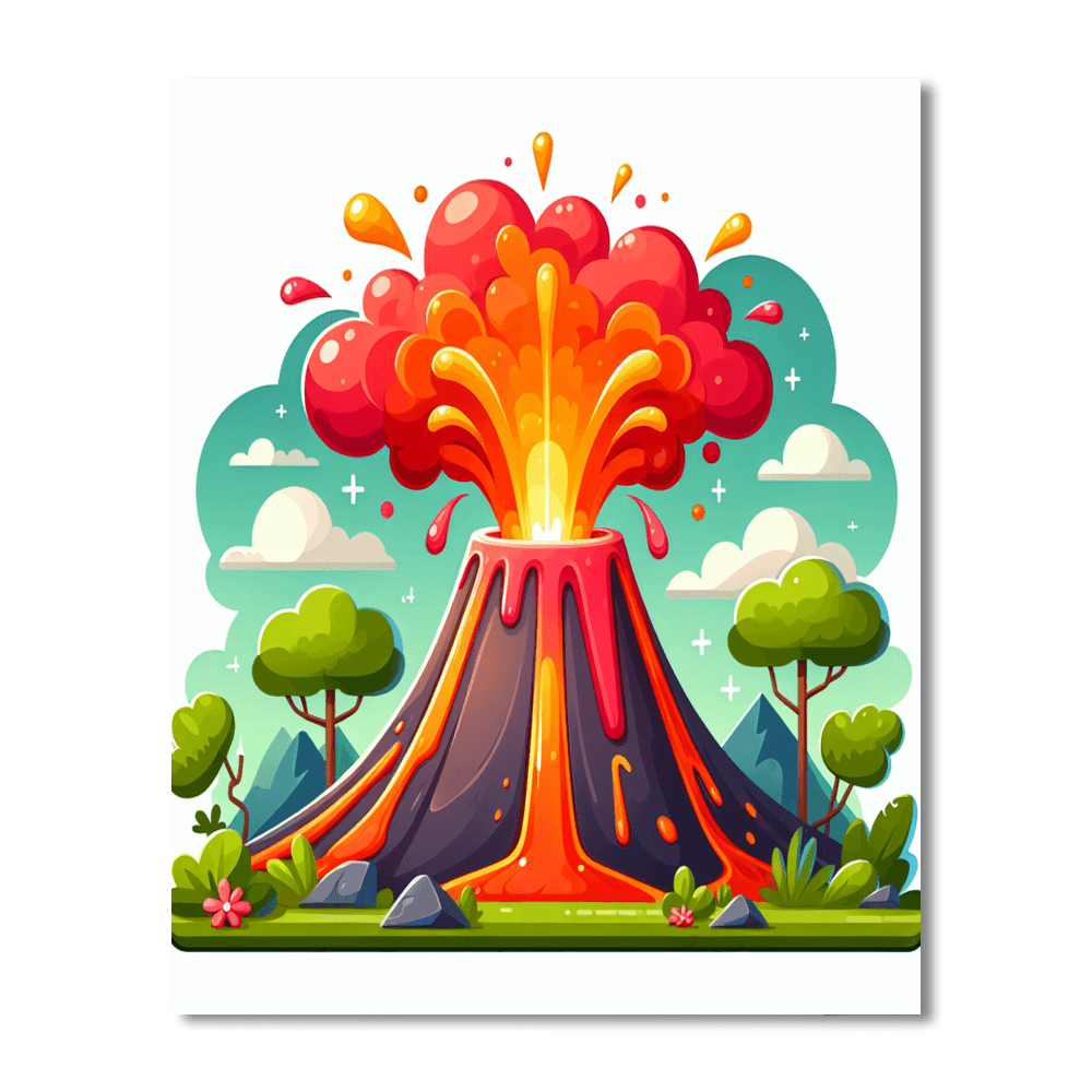 Fiery Volcano Eruption Number Painting