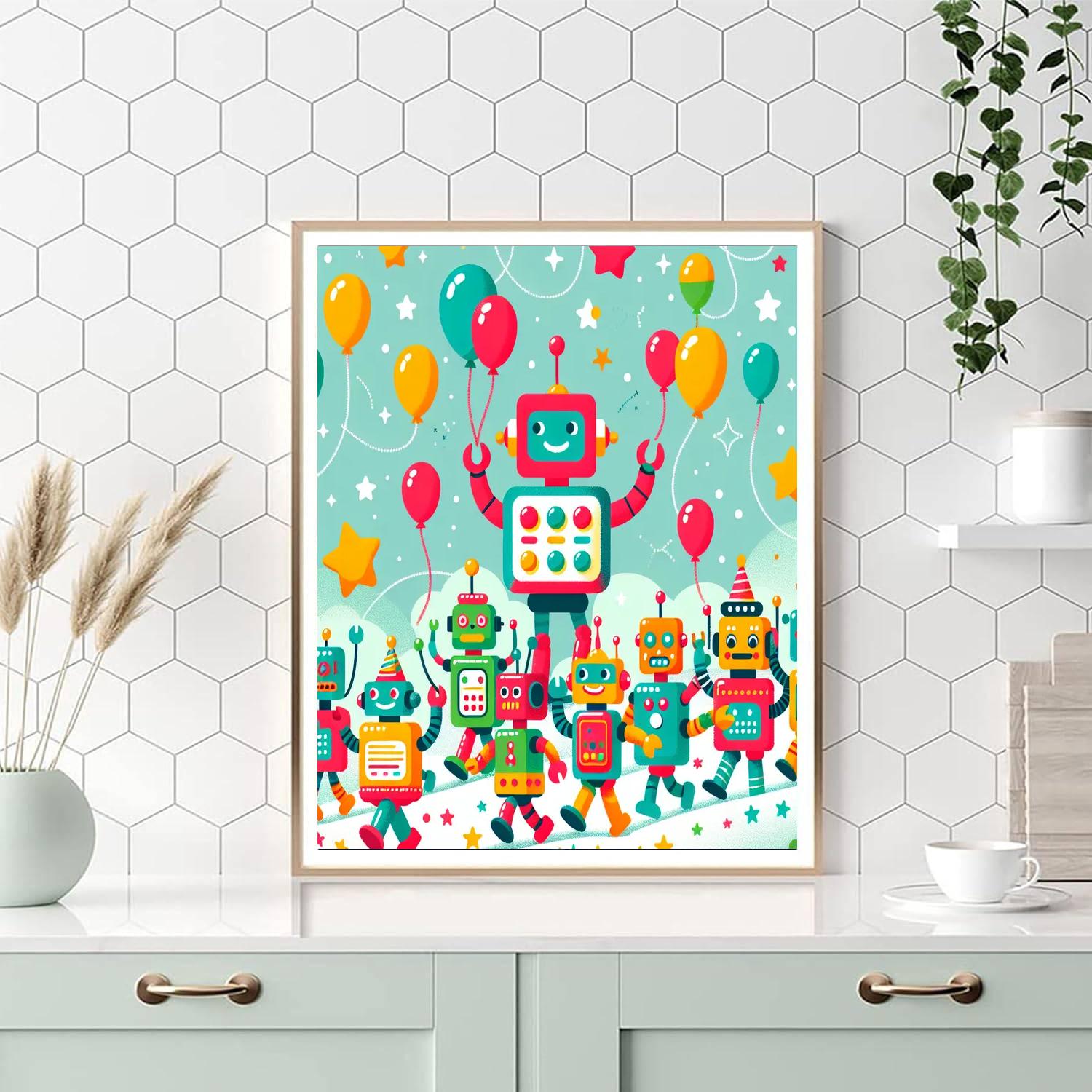 Friendly Robot Parade Paint By Numbers Art