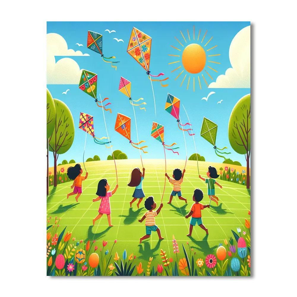 Whimsical Kite Flying Day Painting By Numbers Kit