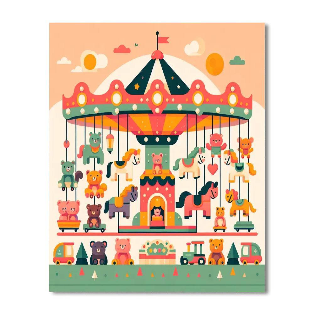 Cheerful Carousel Critters Paint By Numbers Art