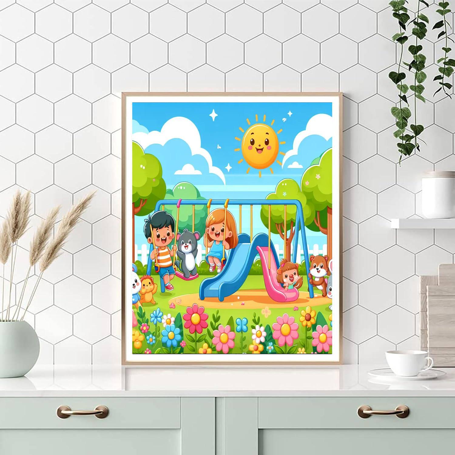 Cuddly Creatures' Playground Paint By Numbers Art