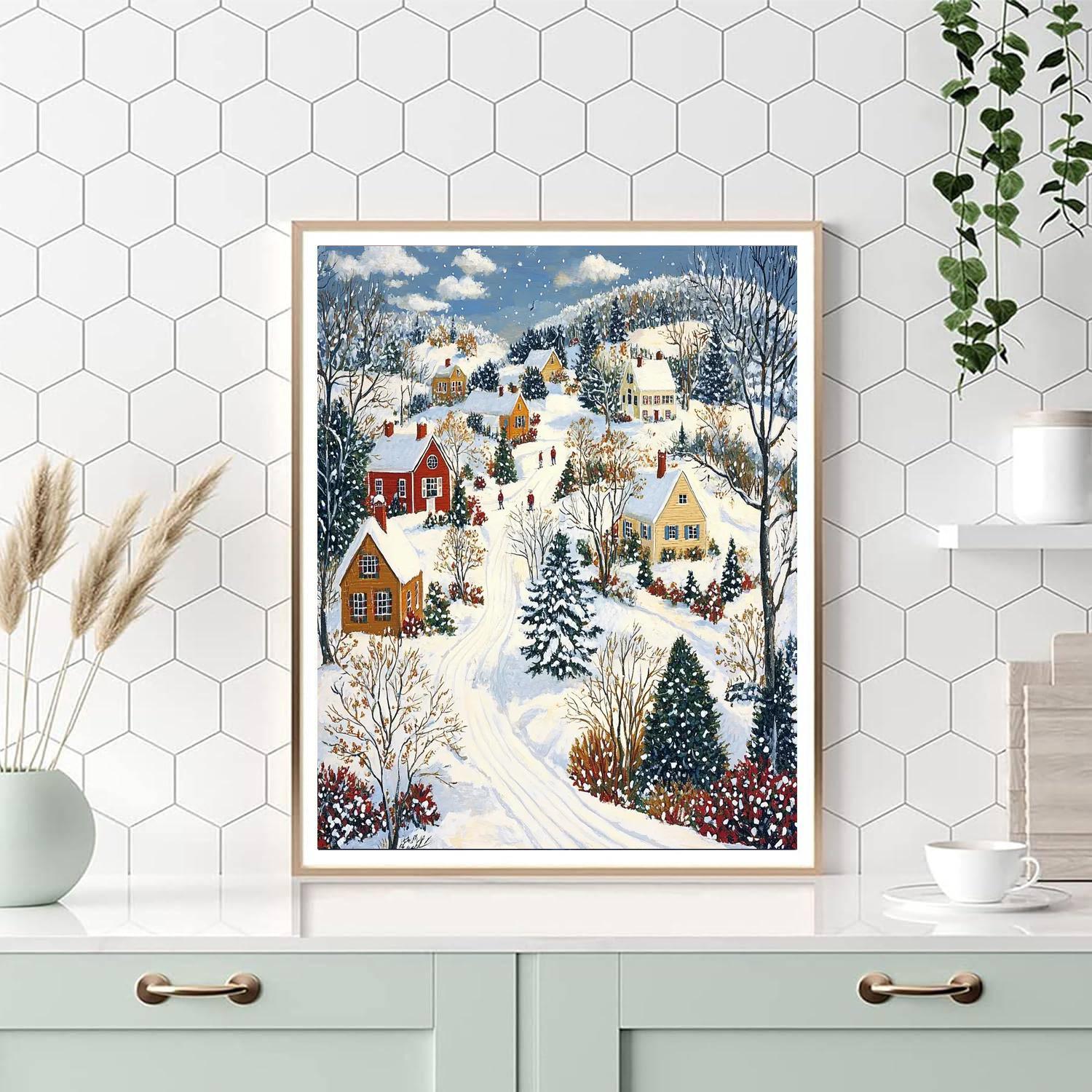 Grandma Moses Inspired Charming Village Winter  Paint By Numbers Kits