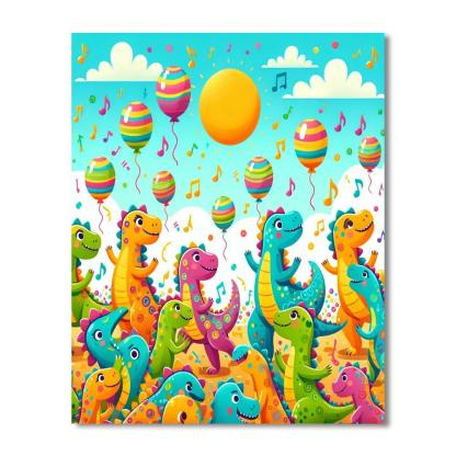 Joyful Dinosaur Dance Party Number Painting