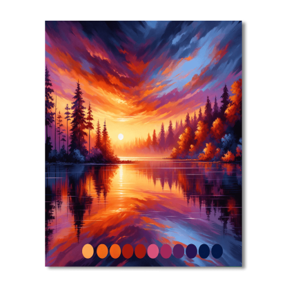 Sunset Over Lake Reflection Painting By Numbers Kit