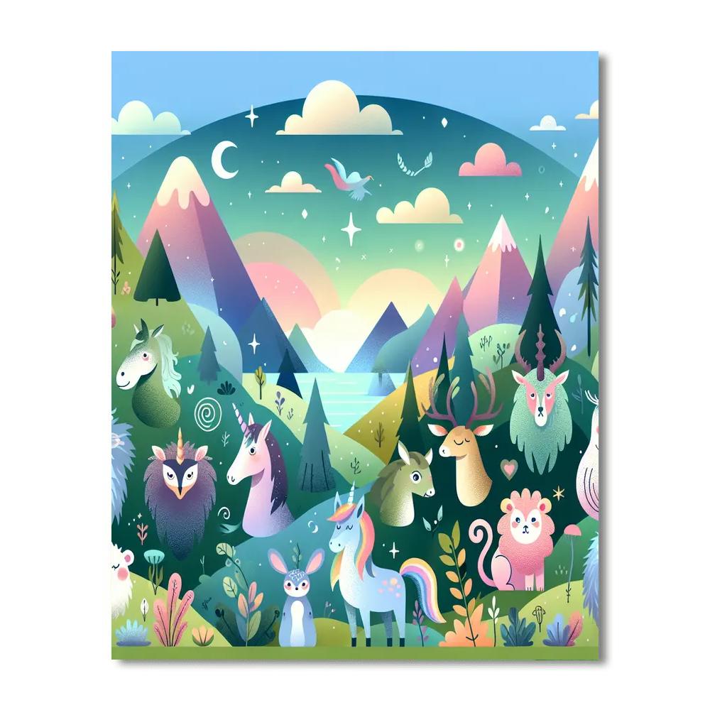 Magical Mountain Menagerie Paint By Numbers Art
