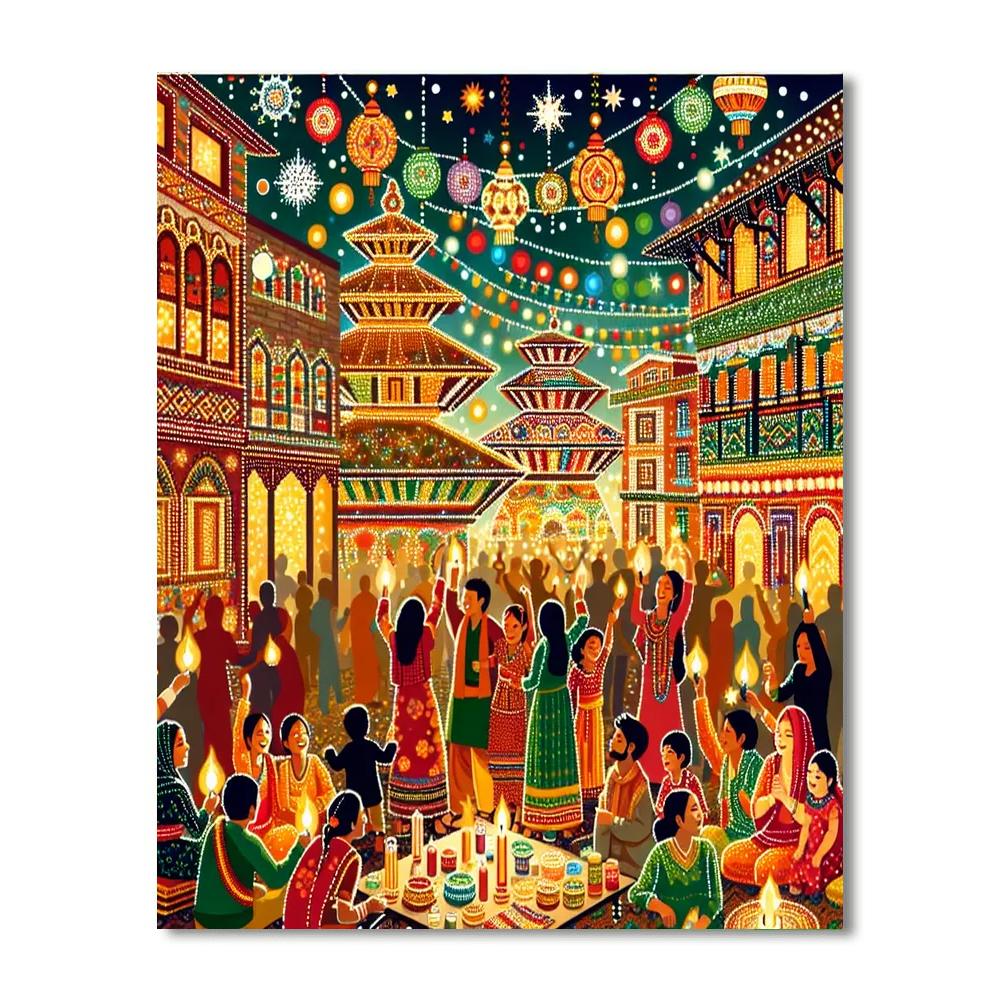 Tihar Festival - Kathmandu, Nepal Painting By Numbers Kit