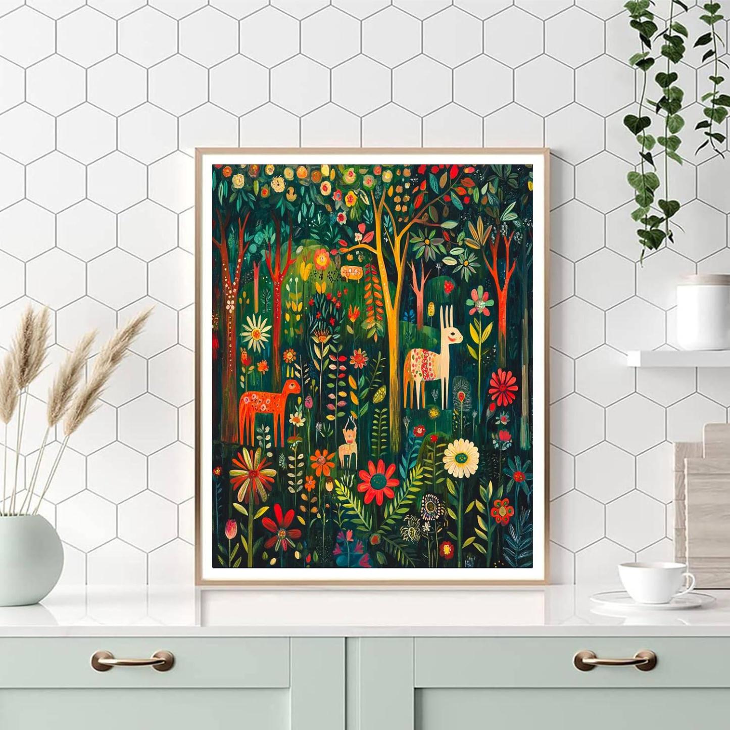Frida Kahlo Inspired Vibrant Echoes Of The Forest  Numbered Painting Kits