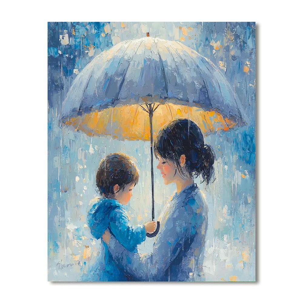 A Mother’s Embrace In The Rain Number Painting