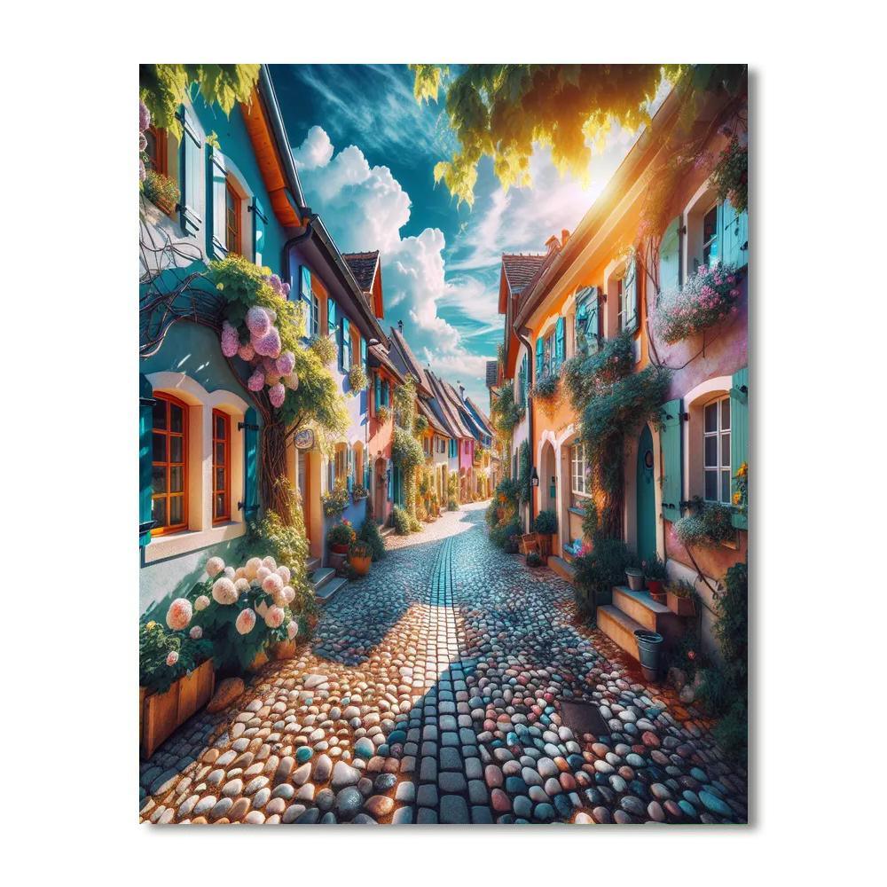 Sunlit Village Street Paint By Numbers