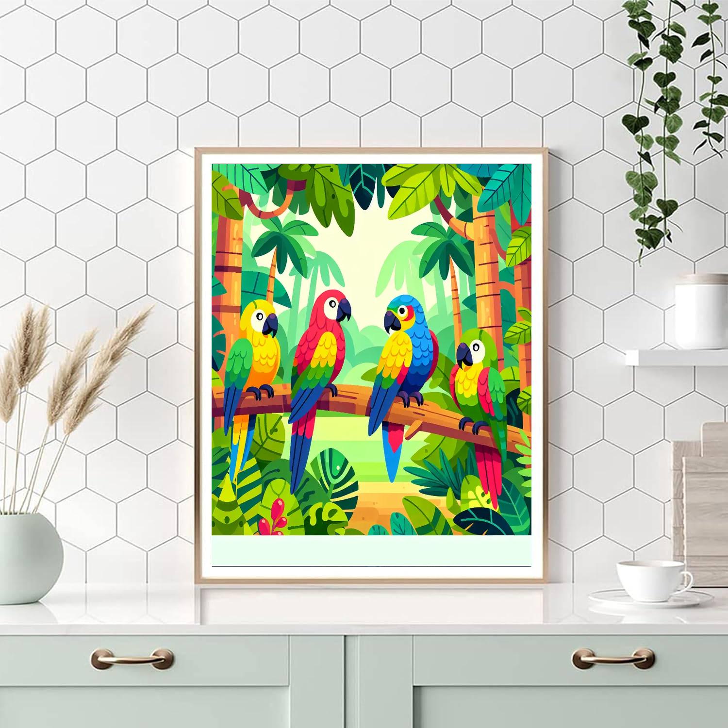 Colorful Parrots In The Rainforest Paint By Numbers Kits